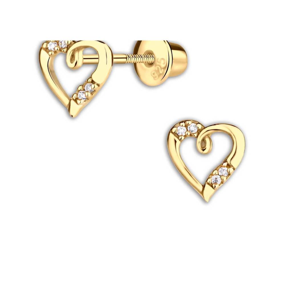 NEW CHERISHED MOMENTS little girls 14k gold-plated open heart earrings in gold